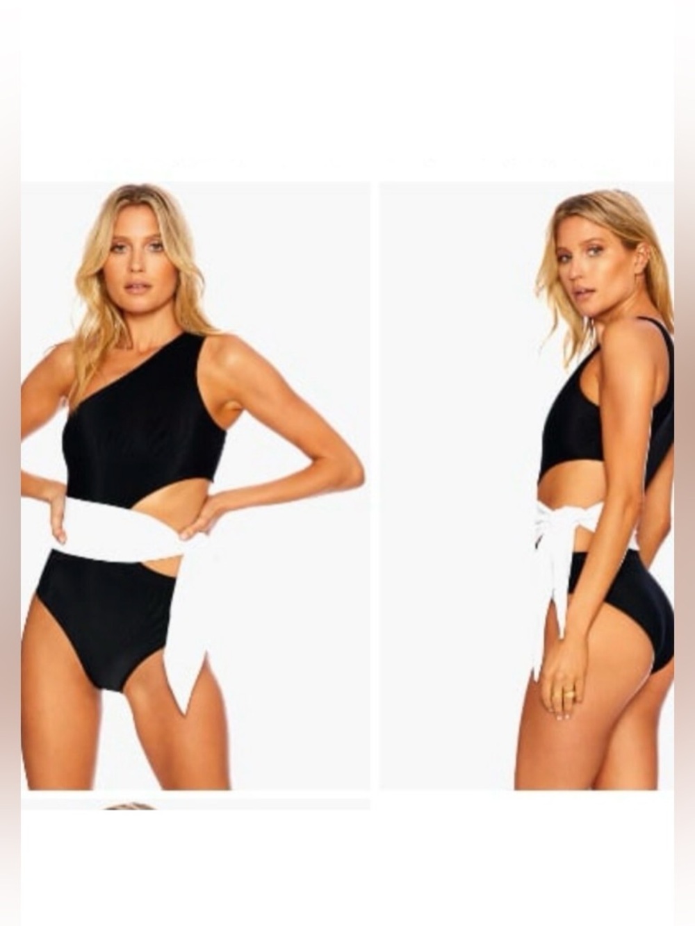 BEACH RIOT Carlie One Shoulder Belted One Piece Swimsuit Black White XL